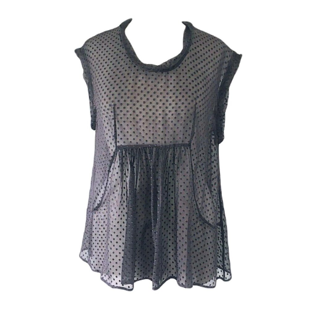 LILITH FRANCE SHEER "GUI" TOP GREY TEXTURED POLKA DOT - Picture 2 of 8